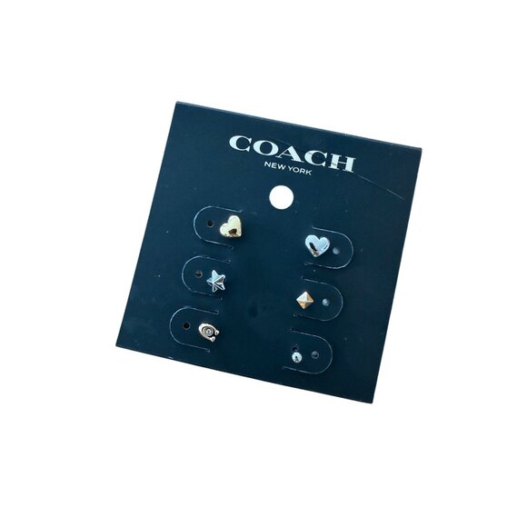 COACH Set of 3 Gold Silver Stud Earring Set NEW NWT - Picture 3 of 4